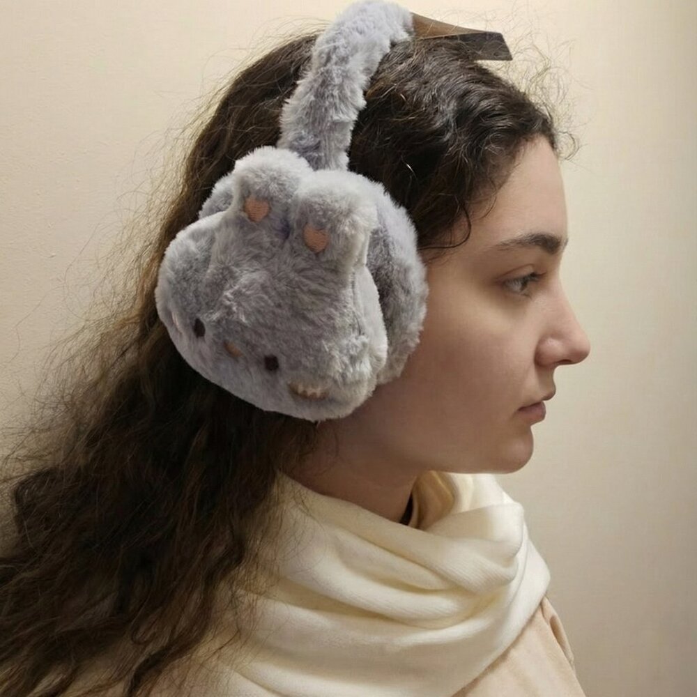 Plush Bunny Winter Ear Warmers, Grey